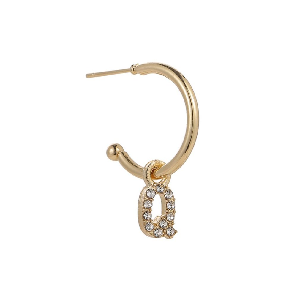 Gold Tone Alphabet Initial Earring Letter Q 3 Pack